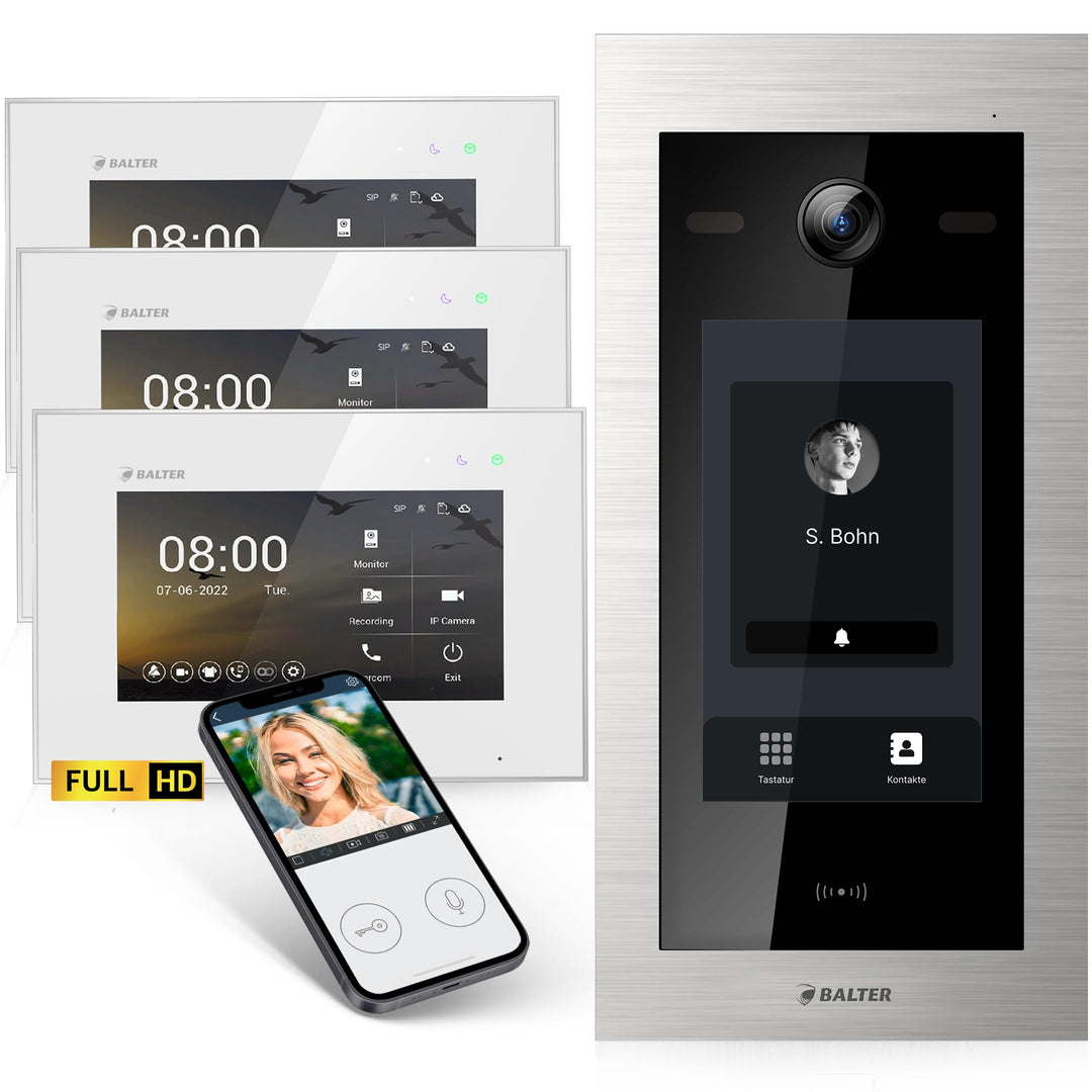 Balter EVO-HD Video Türsprechanlage mit Touchscreen Türstation, Video Türklingel, Smartphone App, 1