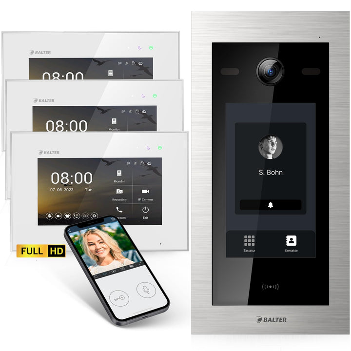Balter EVO-HD Video Türsprechanlage mit Touchscreen Türstation, Video Türklingel, Smartphone App, 1