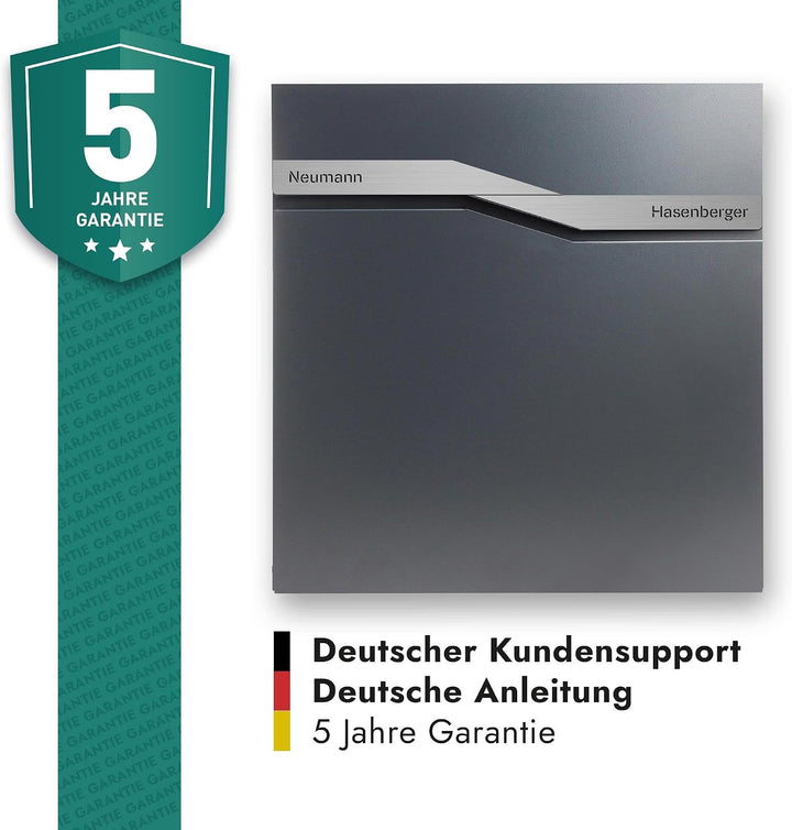 Forgard Briefkasten Anthrazit mit Zeitungsfach (RAL 7016), personalisiert, Postkasten Modern aus Zin