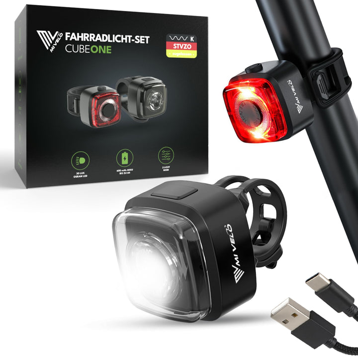 MIVELO Fahrradlicht Set StVZO zugelassen Fahrradbeleuchtung - USB-aufladbar &amp; 100% wasserdicht LED F