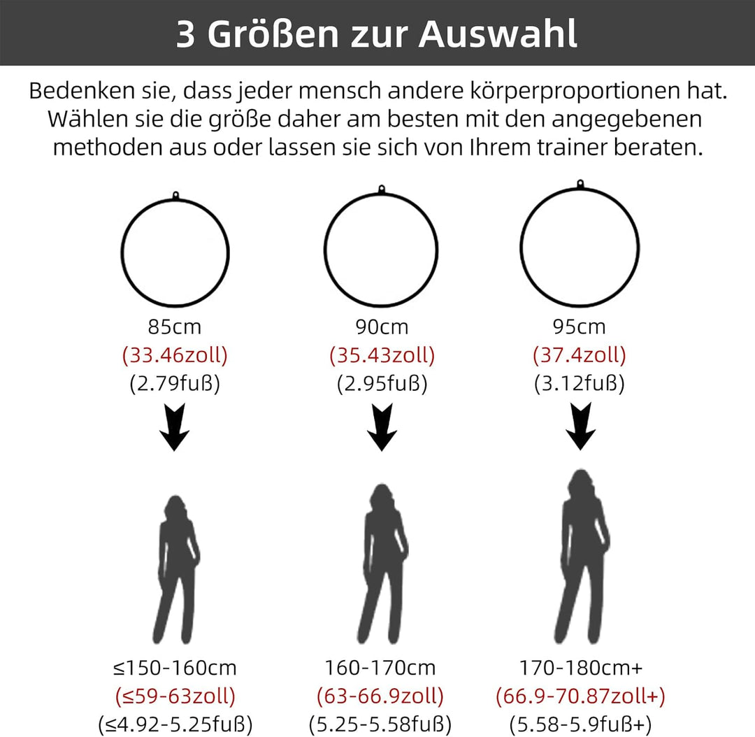 Aerial Hoop Set, Professional Aerial Lyra Hoop, 85cm/90cm/95cm 3 Grössen Edelstahl Single Point Aeri