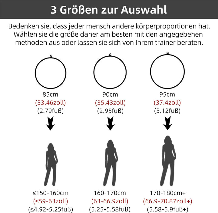 Aerial Hoop Set, Professional Aerial Lyra Hoop, 85cm/90cm/95cm 3 Grössen Edelstahl Single Point Aeri