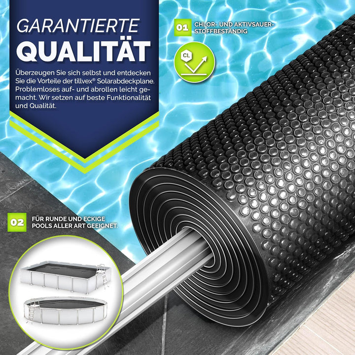 tillvex® Premium Pool Solarabdeckplane 400 µm Rechteckig 800x400 cm | Solarfolie Wärmeplane zuschnei