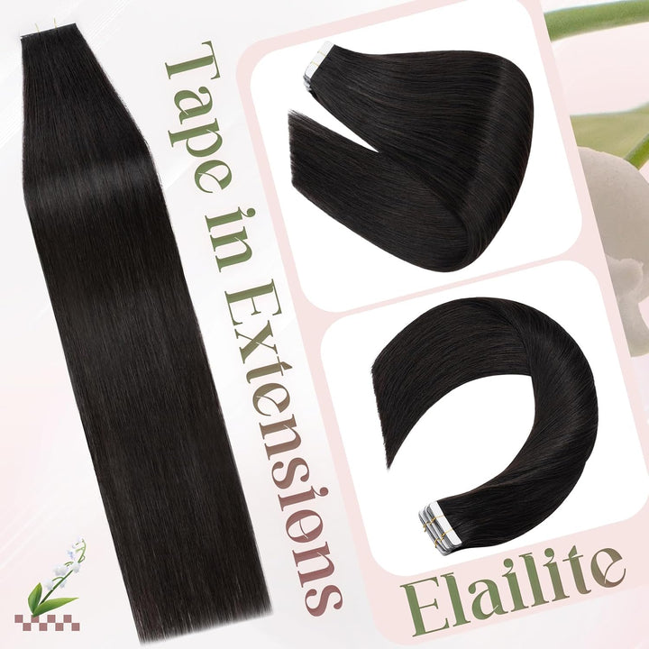Elailite 10 Stück Tape Extensions Echthaar (15g) + 10 Pcs Invisible Klebeband Haarverlängerung Klebe
