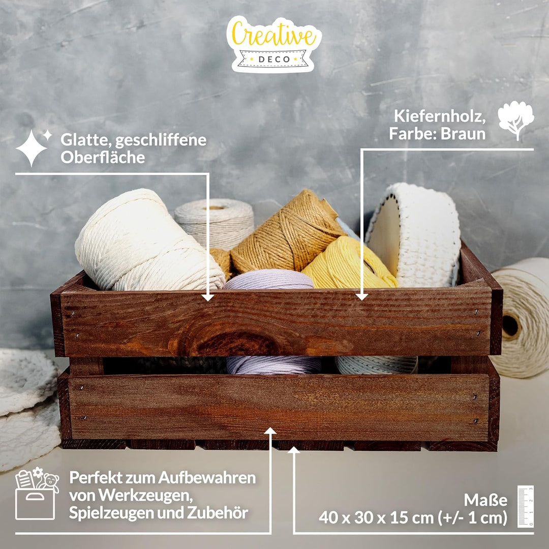 Creative Deco 3 x Holzkiste Wenge | Weinkisten Set Obstkiste Holz | 40 x 30 x 15 cm | Geschliffen |