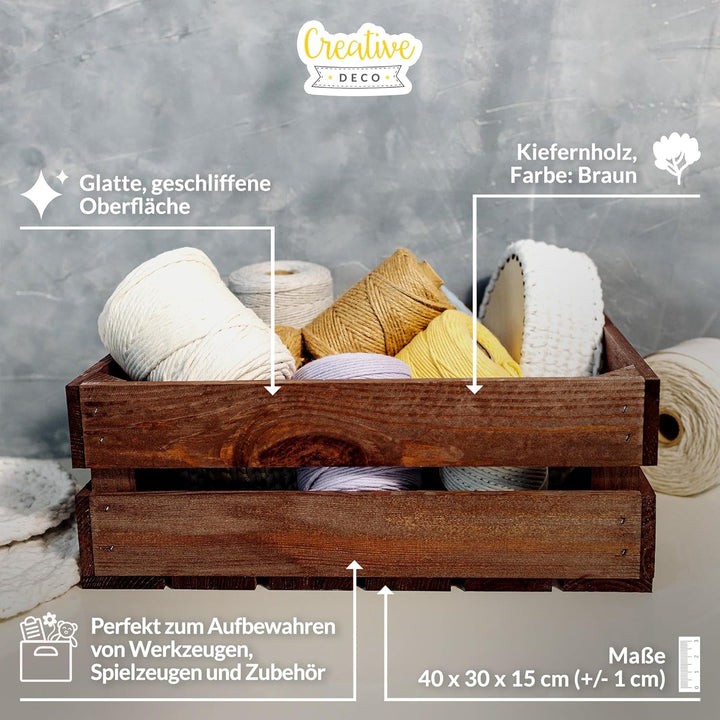 Creative Deco 3 x Holzkiste Wenge | Weinkisten Set Obstkiste Holz | 40 x 30 x 15 cm | Geschliffen |