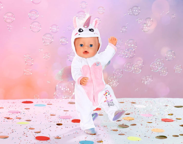 BABY born Einhorn Kuschelanzug, Strampelanzug in rosa weiss mit Flügeln und Einhorn-Kapuze, 832936 Z