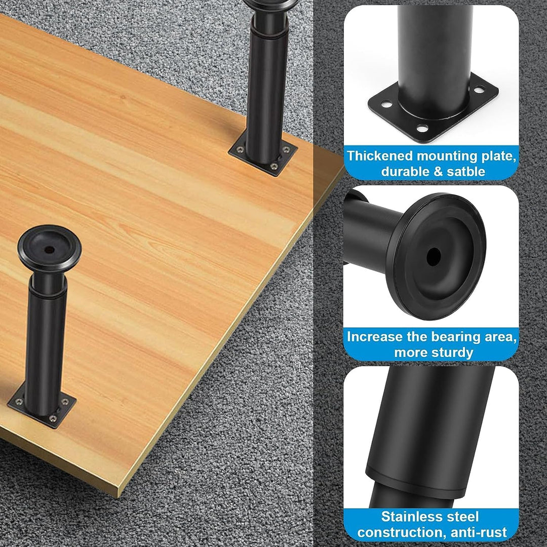 4 Schwarz Verstellbare Möbelfüsse 8-12cm,Tischbeine Metall Füsse für Möbel,rutschfest,Rostbeständig,