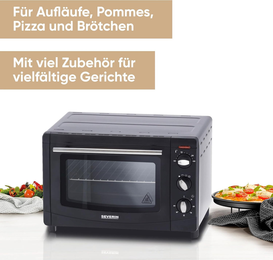 SEVERIN Back- und Toastofen, Mini Backofen mit Grillrost, Backblech und Krümelblech, vielseitiger Of