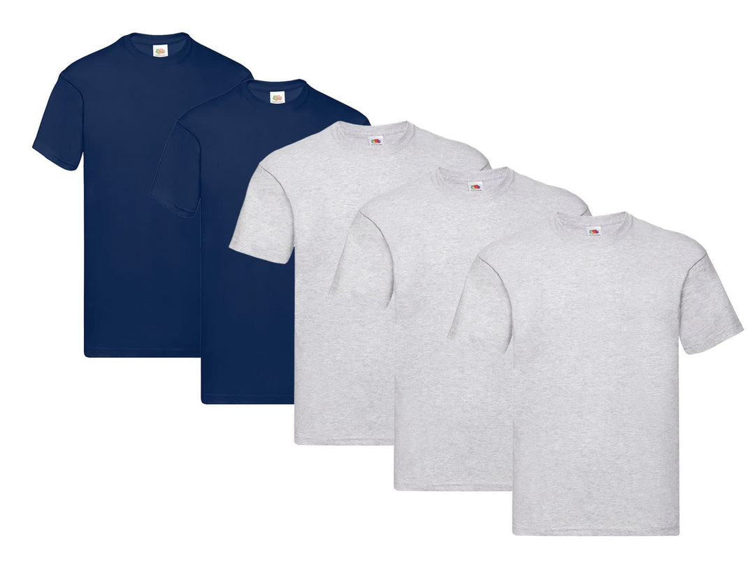 Fruit of the Loom Herren Original T. T-Shirt (5er Pack) M 3grau 2navy + 1 Hl Kauf Notizblock, M 3gra