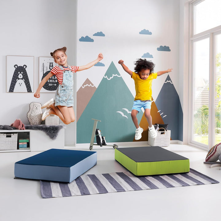 Jump Hüpfpolster 99 x 75 x 18 cm - blau oder rosa - Hüpfmatratze für Kinder ab 3 Jahre bis 40 kg - S