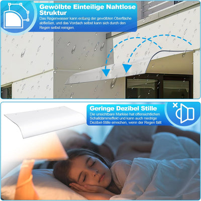 Vigevee Vordach für Haustür 40x80cm Transparent Polycarbonat Pultvordach Pultbogenvordach Überdachun