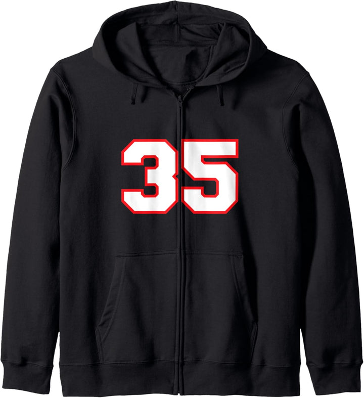 Nummer #35 Sportspieler Fan Trikot rot weiss Glückszahl Kapuzenjacke
