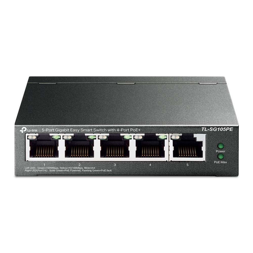 TP-Link TL-SG105PE 5-Port Gigabit Managed LAN PoE Switch mit 4 PoE+ Ports (65 Watt, IEEE-802.3af/at,