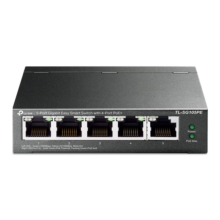 TP-Link TL-SG105PE 5-Port Gigabit Managed LAN PoE Switch mit 4 PoE+ Ports (65 Watt, IEEE-802.3af/at,