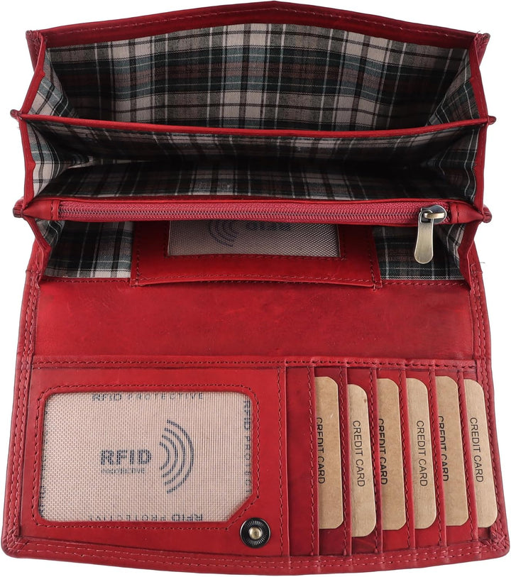 Benthill Damen Geldbörse Gross Echt Leder | Grosses Portemonnaie XXL mit RFID Schutz | Vintage Echtl