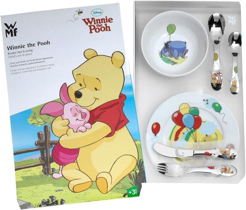 WMF Disney Winnie Pooh Kinder Geschirrset 6-teilig, Kindergeschirr mit Kinderbesteck Edelstahl, ab 3