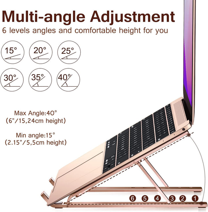ivoler Laptop Ständer, 6-Stufe Höhenverstellbar Laptop Stand, Faltbarer Aluminium-Riser, Tragbar Bel