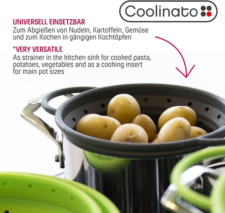 Coolinato Sieb aus Silikon, faltbar spülmaschinenfest, Nudelsieb Abtropfsieb Dampfgar Einsatz, Küche