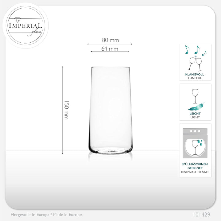 Trinkgläser aus Glas 490ml (max. 550ml) Set 12 Teilig Wassergläser Saftgläser Longdrinkgläser Cockta