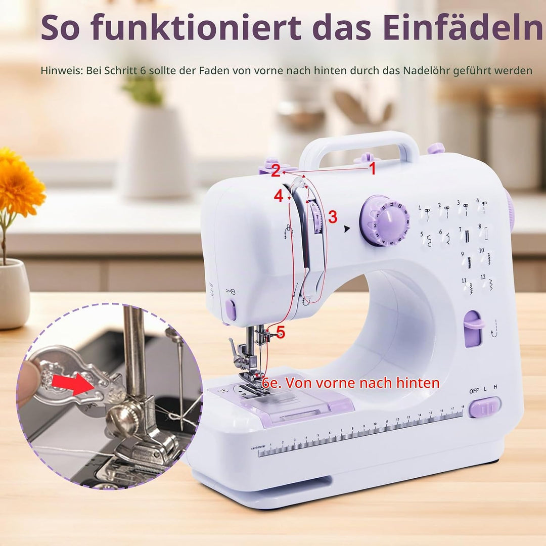 Nähmaschine für Kinder und Anfänger, Mini Sewing Machine, 12 Stichprogrammen Tragbare Elektrische Nä