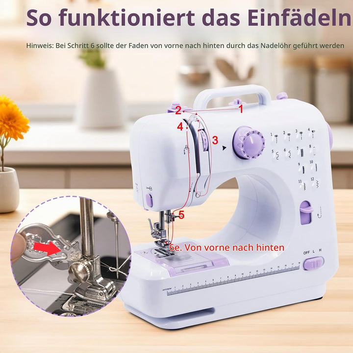 Nähmaschine für Kinder und Anfänger, Mini Sewing Machine, 12 Stichprogrammen Tragbare Elektrische Nä