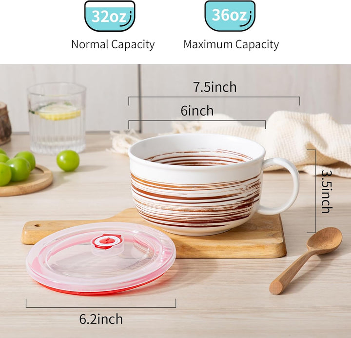 YUN TAO Keramik Suppenschalen 1065 ml mit henkel und Deckel, Küchenschalen Set für Salat, Ramen, Ser