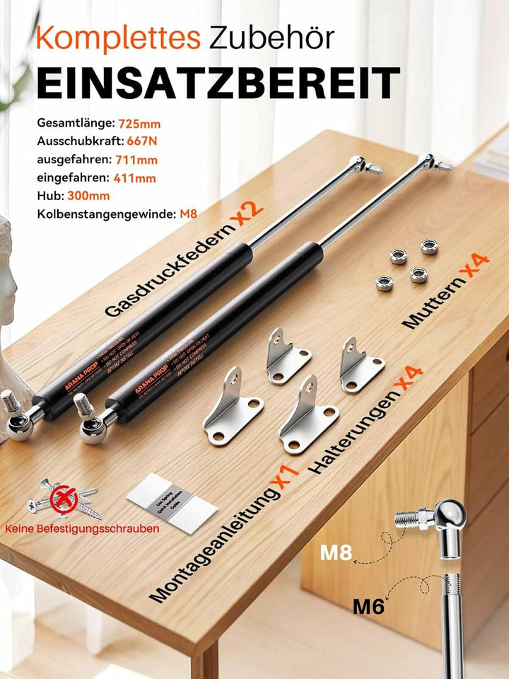 Gasdruckdämpfer 710MM 667N/66KG Gasdruckfedern mit Haltern Universell Möbel Stossdämpfer Gasfeder fü