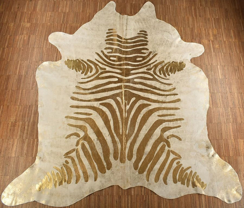 Generisch Kuhfell Stierfell Teppich Zebra Gold Devore ca. 200 x 170 cm aus Brasilien Kuhfell mit Zeb