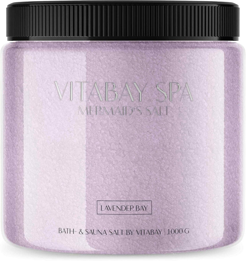 Vitabay Sauna- und Badesalz Lavender Bay 1000 g • Sanftes Körperpeeling • Whirlpool geeignet, Lavend