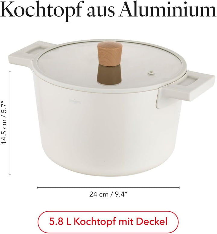 FLORINA Nube Aluminium-Topf | 24 cm | 5,8 l | Induktionsgeeignet | Kratzfeste Keramikbeschichtung |