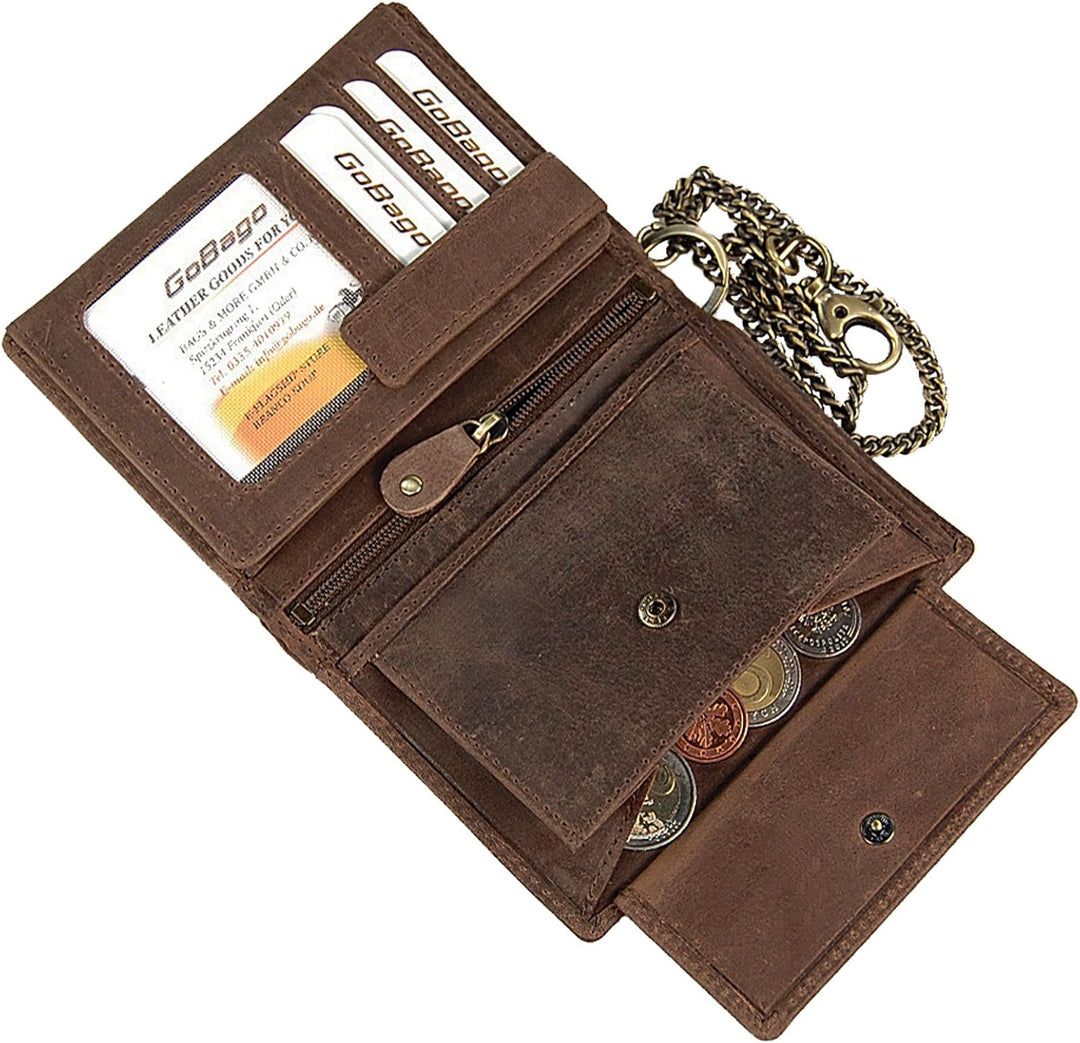 Branco Biker Geldbeutel mit Kette Geldbörse Portemonnaie aus robusten Leder Kettenbörse im Vintage L