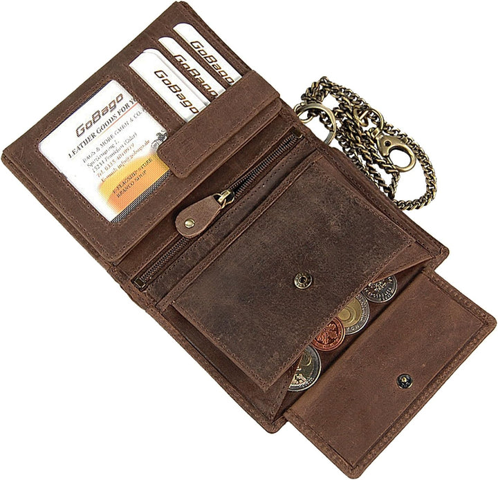 Branco Biker Geldbeutel mit Kette Geldbörse Portemonnaie aus robusten Leder Kettenbörse im Vintage L