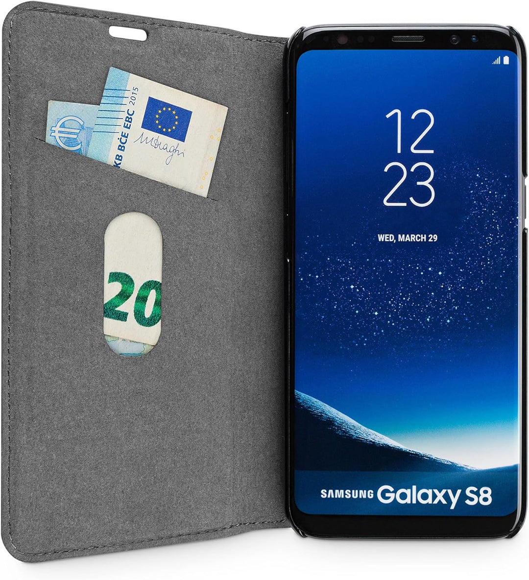 WIIUKA Echt Ledertasche -TRAVEL Nature- für Samsung Galaxy S8 -DEUTSCHES Leder- Grau, mit Kartenfach