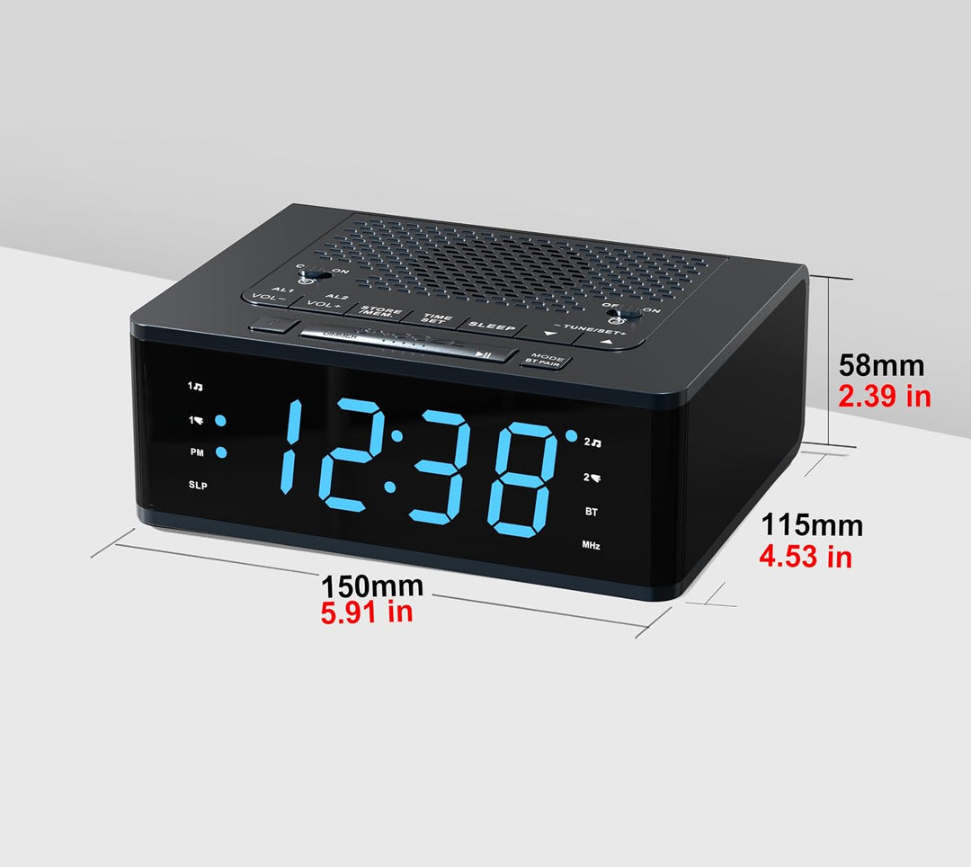 iTOMA Wecker für Schlafzimmer mit FM Radio, Bluetooth, Dimmbare LED Anzeige, Schlaf Timer, Einstellb
