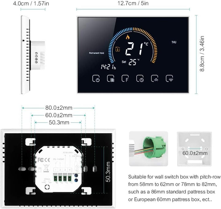 T-Storm TS-B08KS7RKYW Smart Wi-Fi Heizung-sauberer Kontakt thermostat, Schwarz