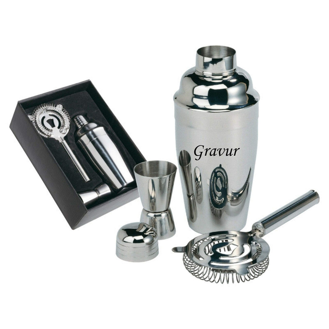Edelstahl Cocktail Shaker Bar Set Zubehör Cocktailset Mixer 3-tlg. inkl. Gravur personalisiert Gesch