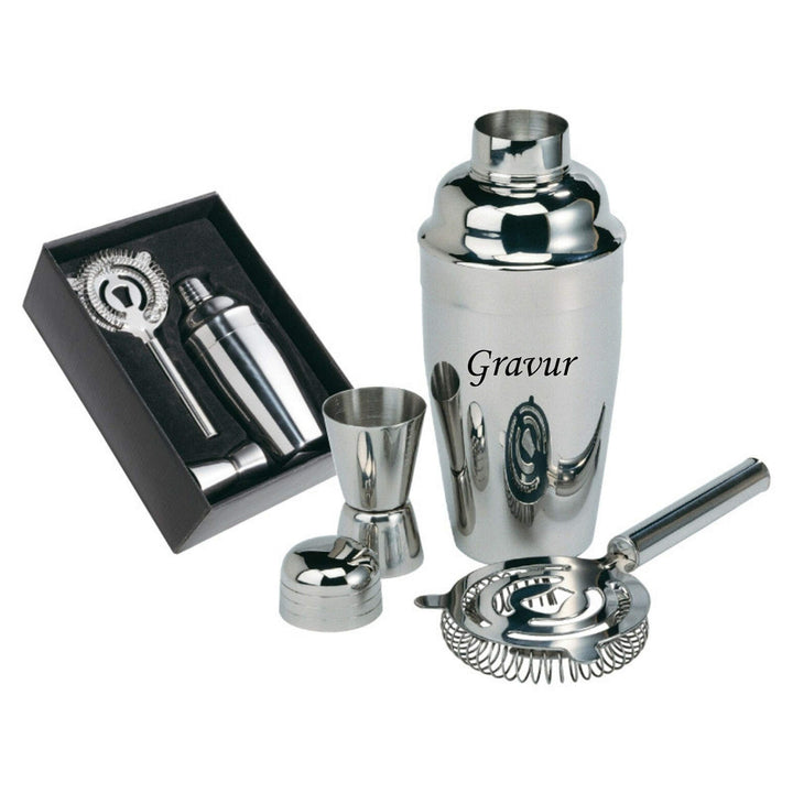 Edelstahl Cocktail Shaker Bar Set Zubehör Cocktailset Mixer 3-tlg. inkl. Gravur personalisiert Gesch