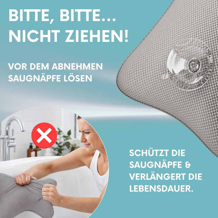 HAVENHAUS Premium Badewannenkissen grau | Badekissen für Badewanne schnelltrocknend & extra grosse S