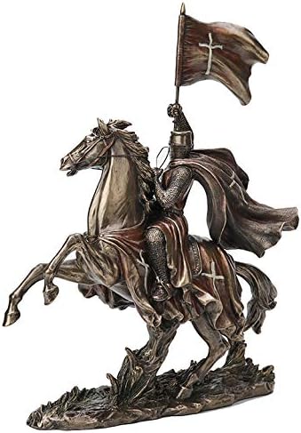 Veronese Design Mittelalterlicher Kreuzritter in Rüstung auf Pferd, Tischstatue
