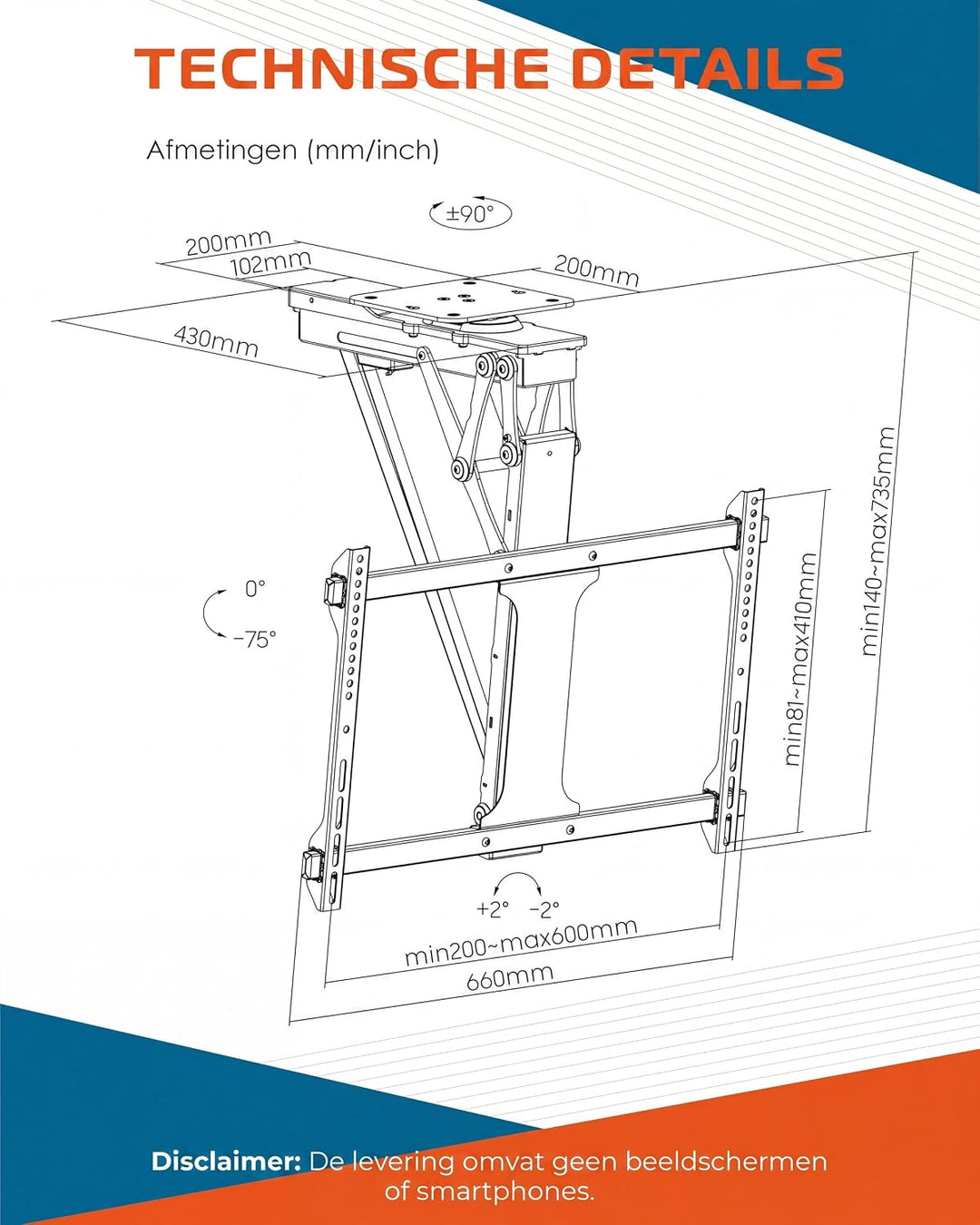 Xantron® DEHA-600E-Roto TV Deckenhalterung Elektrisch Klappbar Neigbar &amp; Drehbar / 32-75 Zoll [Sprac