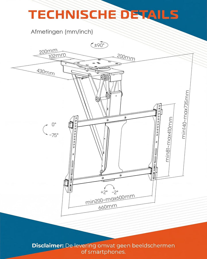 Xantron® DEHA-600E-Roto TV Deckenhalterung Elektrisch Klappbar Neigbar &amp; Drehbar / 32-75 Zoll [Sprac
