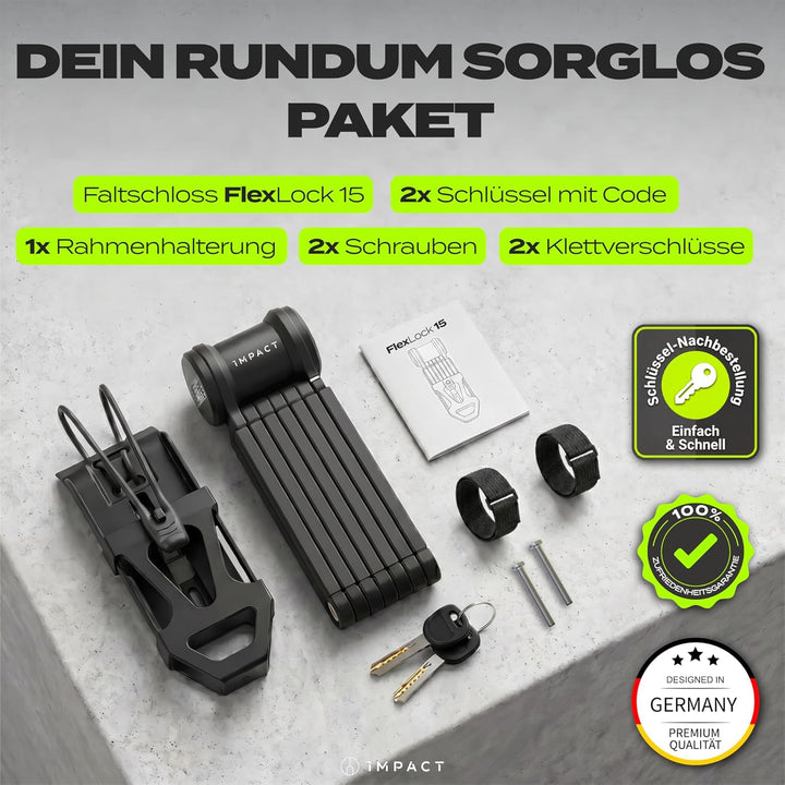 IMPACT® FlexLock 15 - Premium Faltschloss Fahrrad [HOHE SICHERHEIT] - Handliches Fahrradschloss mit