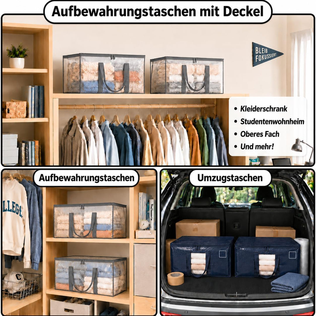 Umzugstasche 4er Set 94L Aufbewahrungstasche Wasserdicht umzugskartons mit Reissverschluss aufbewahr