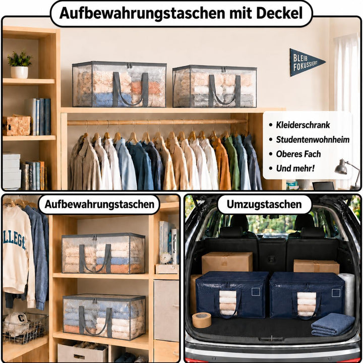 Umzugstasche 4er Set 94L Aufbewahrungstasche Wasserdicht umzugskartons mit Reissverschluss aufbewahr