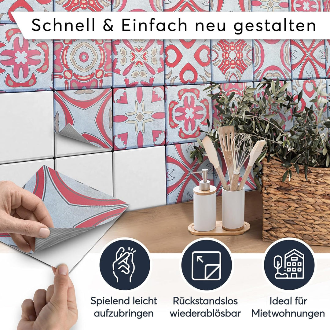 20 Stück Fliesenfolie für Bad und Küche 20x20 cm - Klebefliesen, Mosaikfliesen - selbstklebende Flie