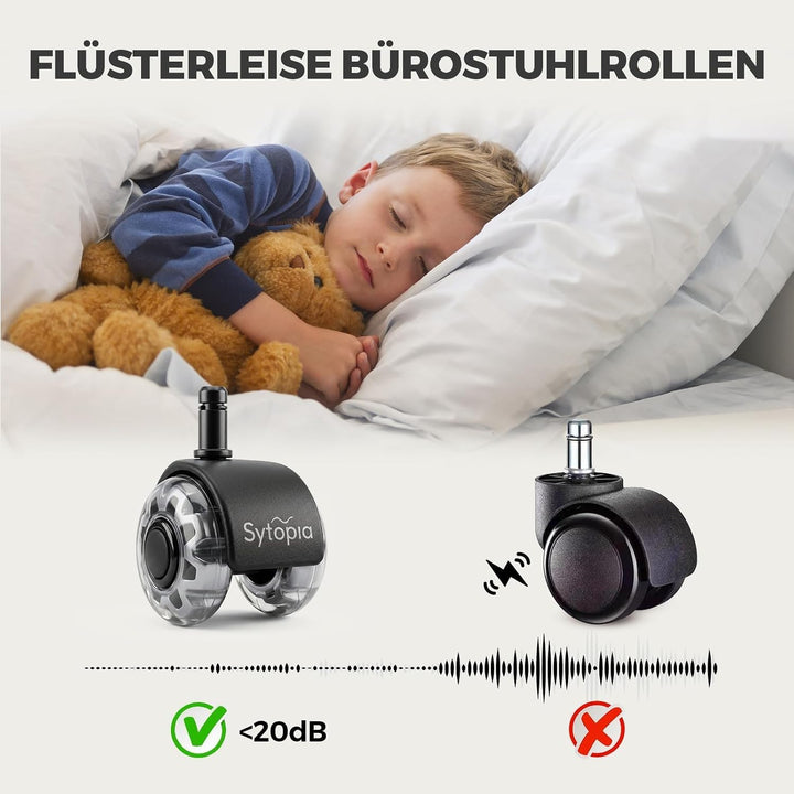 Sytopia Bürostuhl Rollen mit 10mm X 22mm Stift, 5er Set Rollen für 1KEA Bürostühle, Hartbodenrollen