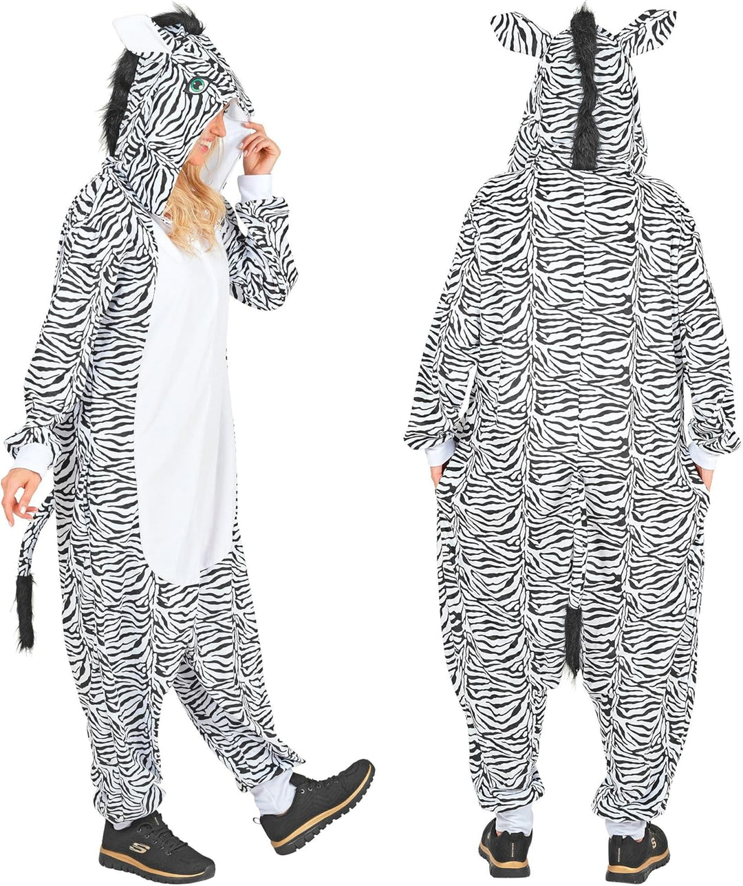 W WIDMANN MILANO Party Fashion - Tier Overall für Erwachsene, weicher Plüsch Jumpsuit mit Kapuze, Ti