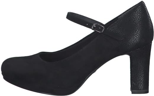 Tamaris Damen Pumps mit Riemen Textil Blockabsatz 36 EU Black Comb, 36 EU Black Comb