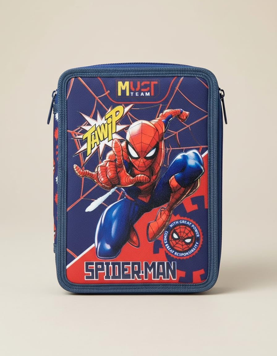 Marvel Federmäppchen für Jungen, Federmäppchen, Fächer, gefüllt, für Schule, Filz, Buntstift, Gesche
